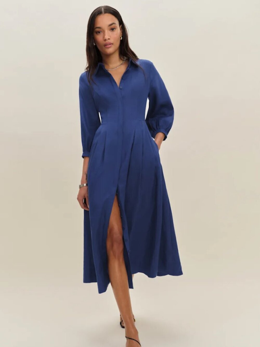 Reformation Tara Linen Dress Blue - Size 0